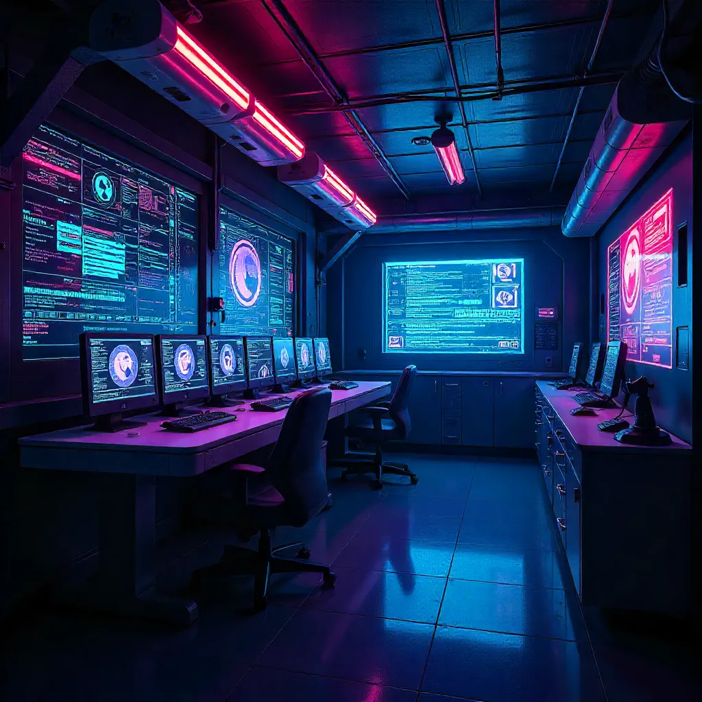 Futuristic lab environment with acoustic blinds